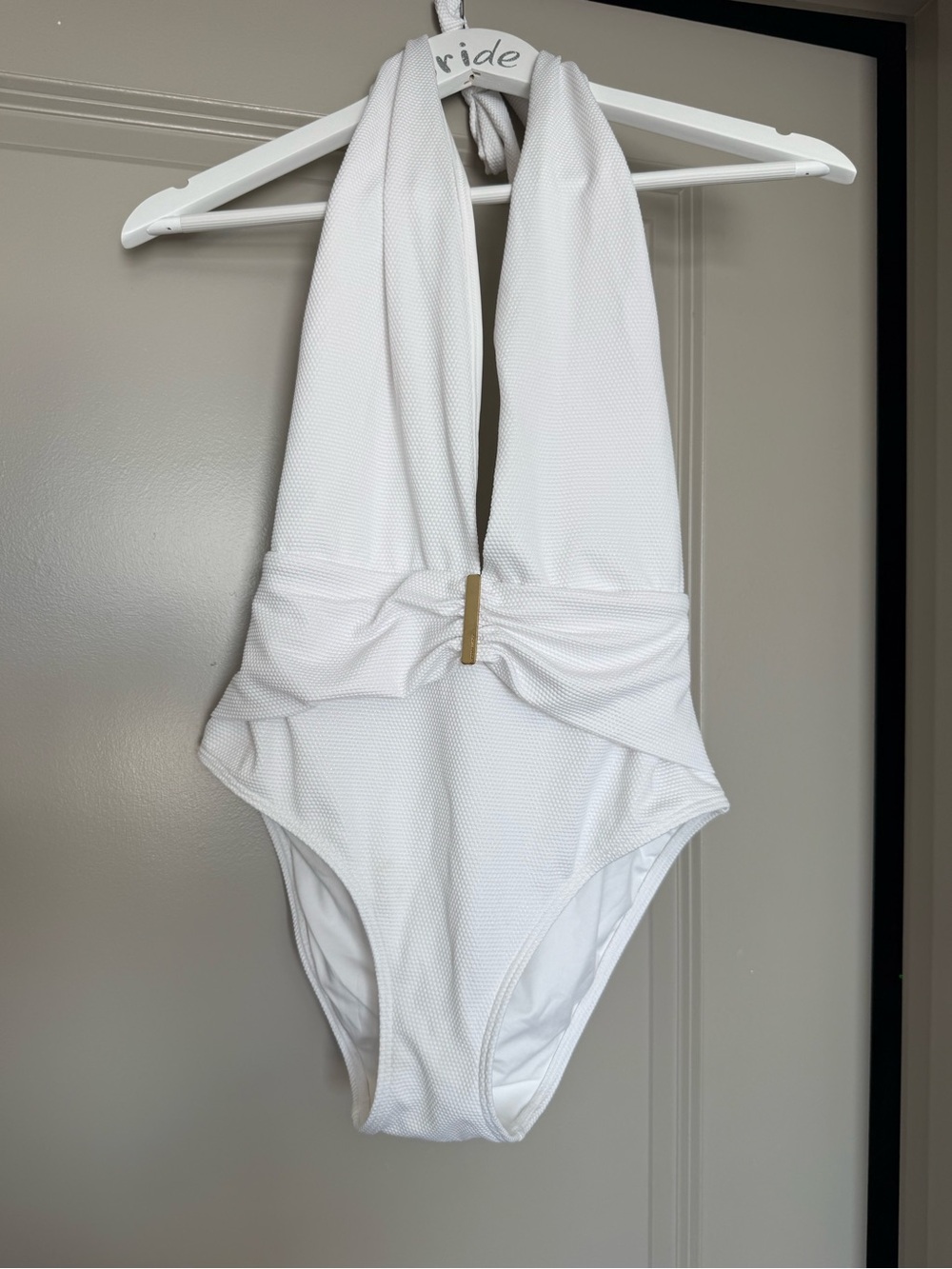 VICTORIA'S SECRET Waffle Plunge Halter One Piece Swimsuit White Medium M